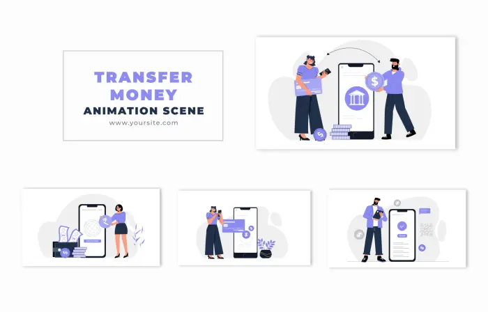 Online Money Transfer Concept Flat Character Animation Scene
